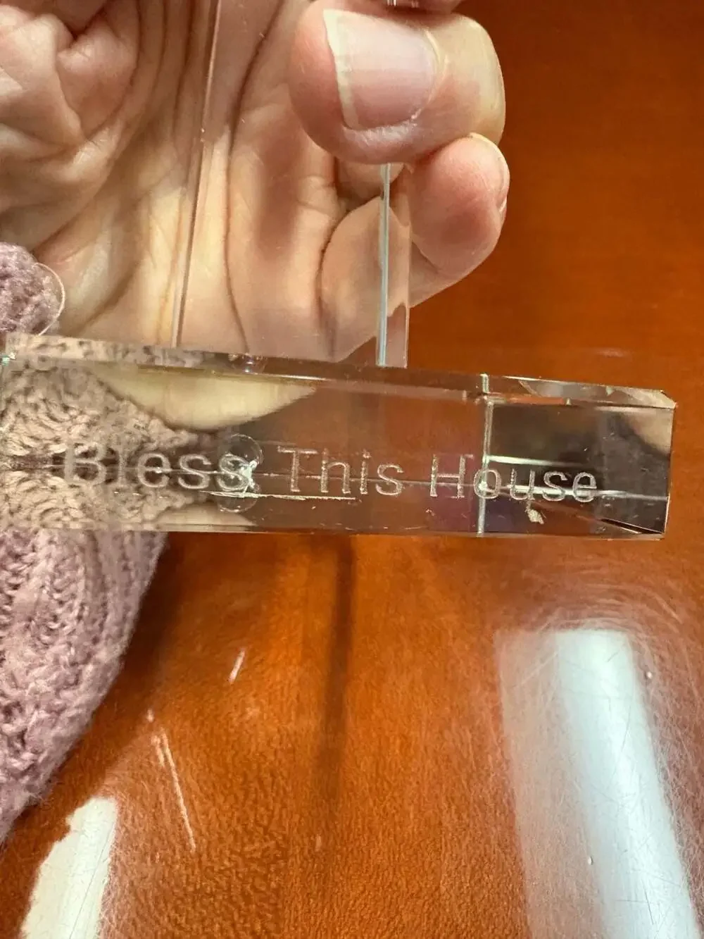 Oleg Cassini Crystal Glass Bless This House Standing Cross with Mosaic Center